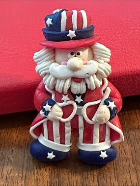 Vintage 80s/90s Handmade Polymer Clay Uncle Sam Figural Pin
